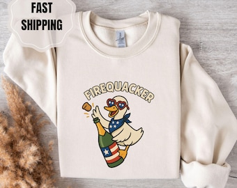 Funny Goose July 4th Shirt: Firequacker Patriotic Tee