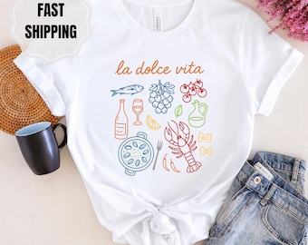 Camiseta La Dolce Vita, Camiseta de verano italiana, Sardinas y Langosta