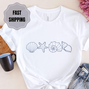 SeaShell Shirt, Beach T-Shirt, Summer Woman Shirt, Aesthetic Shirt, Ocean Lover Gift, SeaShell T-Shirt, Nautical Shell Tee, Beach Outfit