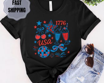 Camiseta retro de EE. UU. con lazo patriótico del 4 de julio