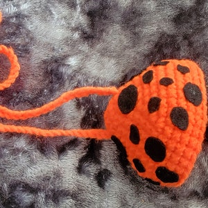 Black on Orange Crocheted Mushroom Necklace