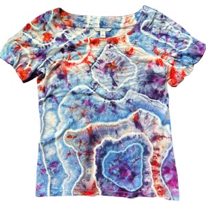 Geode Dyed Shirt, Women&#39;s M Blouse, Short Sleeve T-Shirt Medium Top Banana Republic Ice-Dyed Tie Dye, Trippy Festival Gift for Her Agate #52