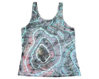 Ice Dyed Tie Dye Tank Top, Women's Large Geode Dyed Shirt, Black Rainbow Agate Dyed, Old Navy First Layer Tank L #50