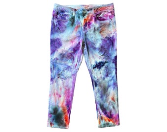Jeansy American Eagle Tie Dye: Damskie spodnie jeansowe Slouchy Ice-Dyed nr 55
