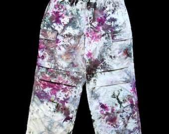 Ice Dyed Parachute Pants: XL Baggy Cotton Cargo Pocket Pants #113