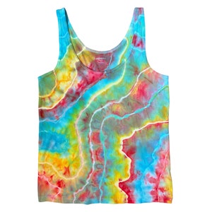 Geode Dyed Tank Top, Women&#39;s XL Rainbow Shirt, Pride Gift for Her, Old Navy Rib Knit Tank Cotton Ice-Dyed Tie Dye Trippy Festival Gift #36