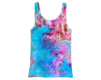 Ice Dyed Tie Dye Tank Top, Women's Small Tie-Dyed Shirt, Colorful, Gift for Her, Gift for Mom, Old Navy First Layer Rib Knit Tank S #29