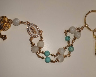 Rosary; Keychain; 1 Decade Rosary; Car Charm; Pocket Rosary; Bag Charm; Religious Gifts; Catholic Rosary; Christian Gift; Turquoise; Quartz