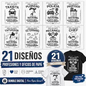 Puede incluir: Un paquete digital con 21 diseños para el Día del Padre, que incluye profesiones como taxista, fontanero, policía, profesor, tatuador, veterinario, mecánico y chef. Disponible en formato PNG, ideal para sublimación e impresión DTF.