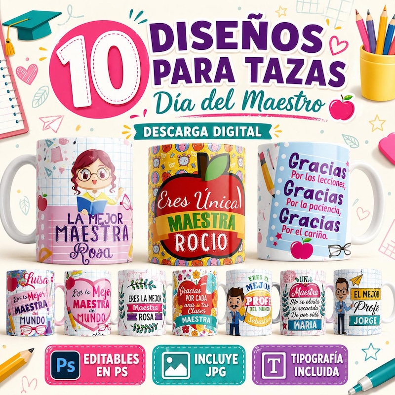 Plantilla tazas maestros - Etsy México