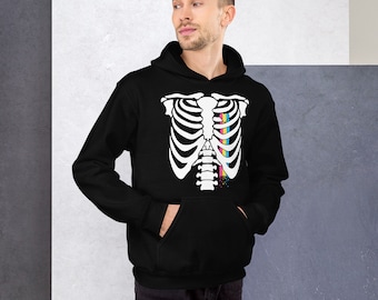 Pan Pride Bleeding Heart Ribcage Gender Neutral Pullover Felpa con cappuccio