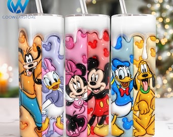 Aufgeblasene 3D-Zeichentrickfiguren 20 Unzen Skinny Tumbler Sublimationsdesign, 3D Cartoon 20 Unzen Tumbler Png, Cartoon Straight und Taper Tumbler Wrap