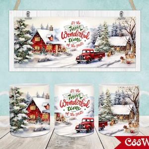 Christmas Mug Wrap, 11oz & 15oz Mug Template, Merry Christmas 11oz Mug Png, 15oz Mug Png, Mug Designs, Coffee Mugs, Mug Sublimation Design