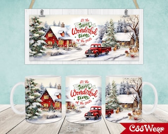 Christmas Mug Wrap, 11oz & 15oz Mug Template, Merry Christmas 11oz Mug Png, 15oz Mug Png, Mug Designs, Coffee Mugs, Mug Sublimation Design