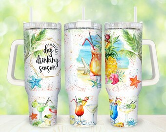 Day Drinking Season 40oz Tumbler Wrap Png, Summer Cocktails 2 pieces 40 oz Tumbler Png, Summer Beach 40oz Tumbler Png Sublimation Designs