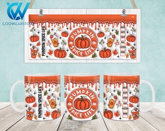 Pumpkin Spice 3D Inflated Mug Wrap, Fall 11oz & 15oz Mug Template, Halloween 3D Puff 11oz Mug Png, 15oz Mug Png, Mug Designs, Coffee Mugs