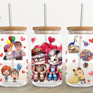 Cartoon Valentines Day 16oz Glass Can Wrap, Valentines 16 oz Glass Can Png, Cartoon 16 oz Libbey Glass Can Wrap, 16 oz Tumbler Wrap Png