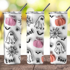 3D Inflated Pumpkins 20 oz Skinny Tumbler Sublimation Design, 3D Inflated Halloween Boo 20oz Tumbler Png, Straight and Taper Tumbler Wrap