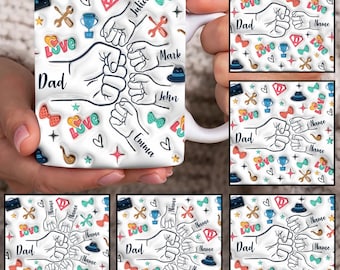 Personalized Dad Fist Bump Mug Wrap, Dad 3D Inflated 11oz Mug Template, Dad 3D Puff 11oz Mug Png, Fathers Day Mug Sublimation Design,Dad Mug