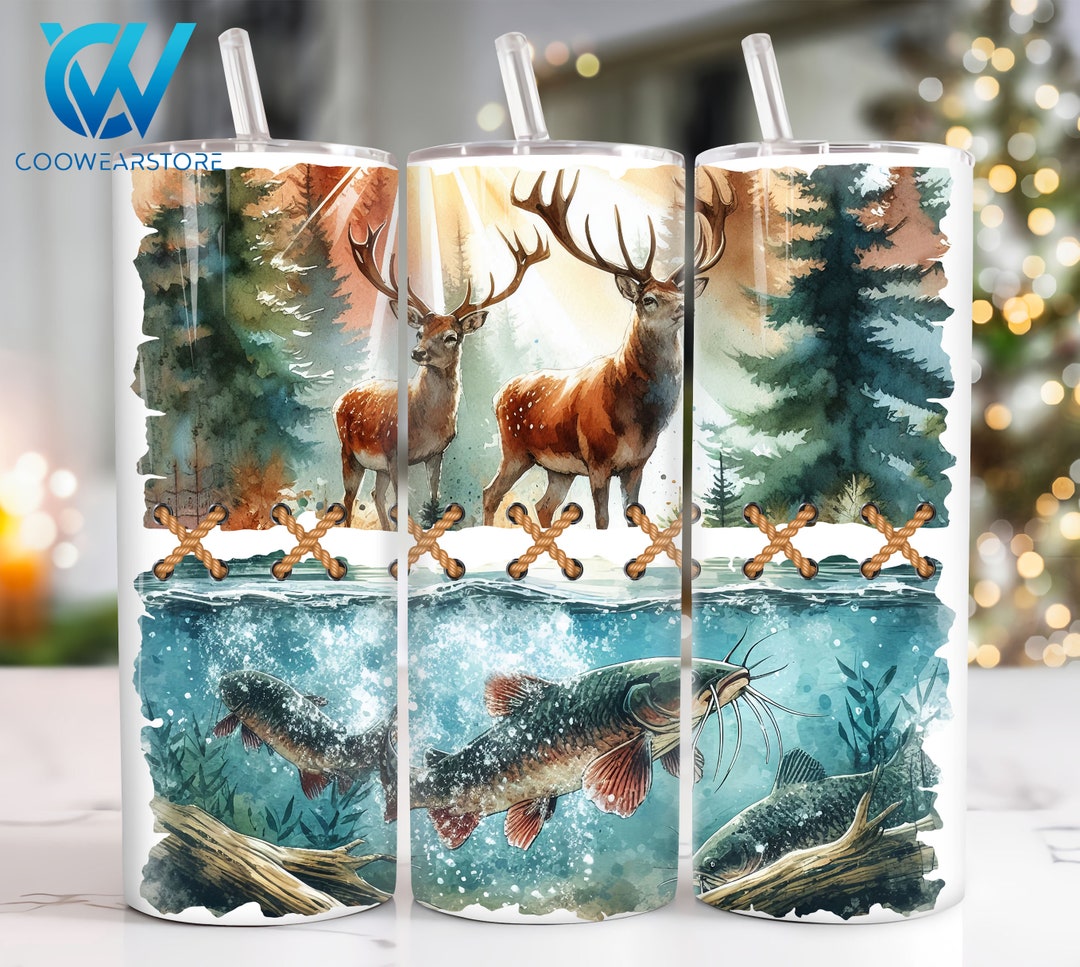 Hunting Deer 20 Oz Skinny Tumbler Sublimation, Bass Fishing 20oz ...
