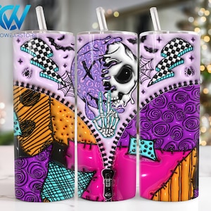 Spooky Vibes Zipper 3D Inflated 20 oz Skinny Tumbler Wrap Png, 3D Halloween Ghost 20oz Skinny Tumbler Png, Straight and Taper Tumbler Wrap