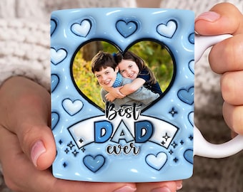 Personalisierte beste Papa aller Zeiten 3D aufgeblasene Becherverpackung, benutzerdefinierte Foto Papa 11 Unze Becher Vorlage, Papa 3D Hauch 11 Unze Becher Png, Vatertagsbecher Sublimation