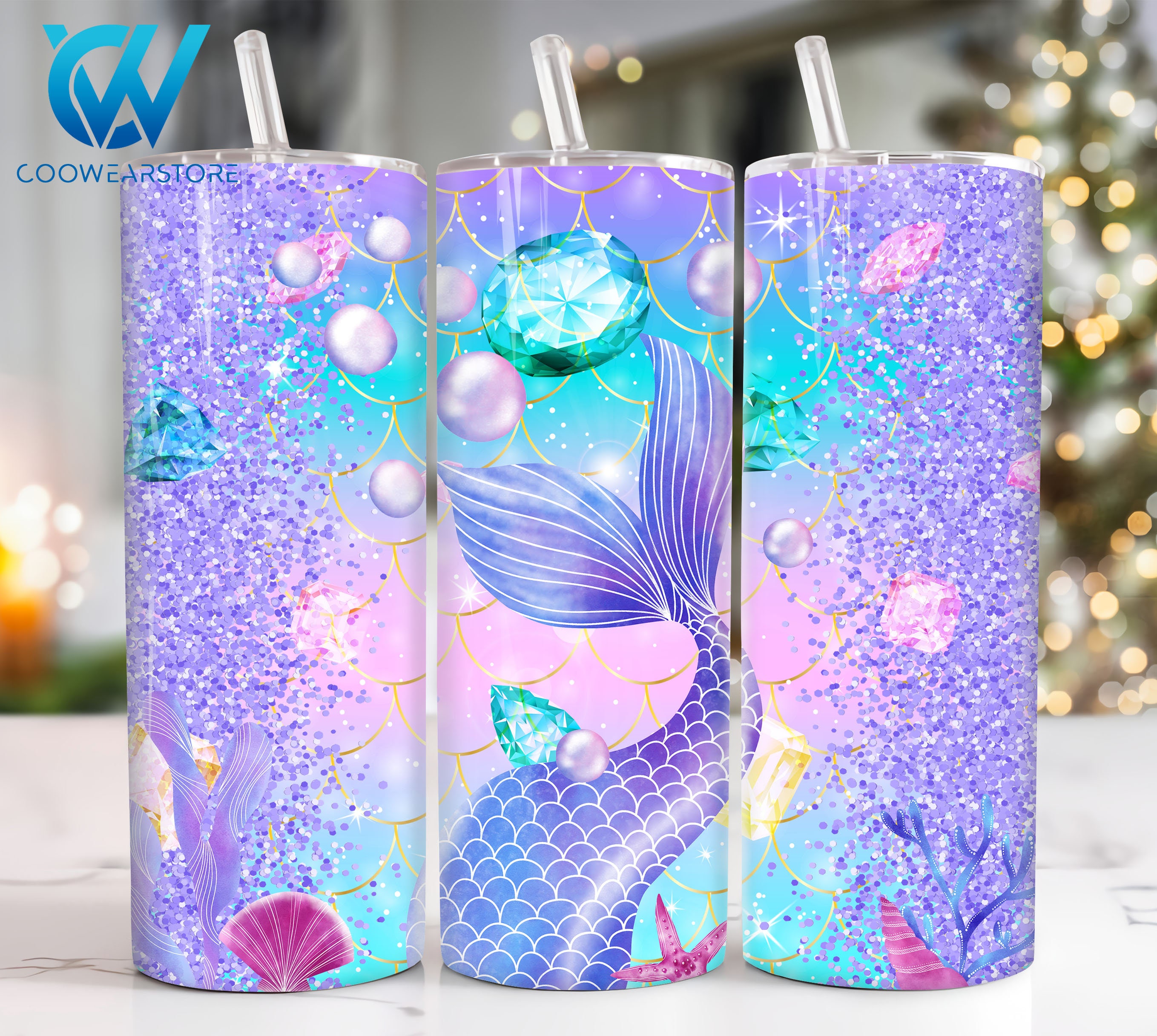 Mermaid 20 Oz Skinny Tumbler Png Sublimation Design, Glitter Mermaid ...