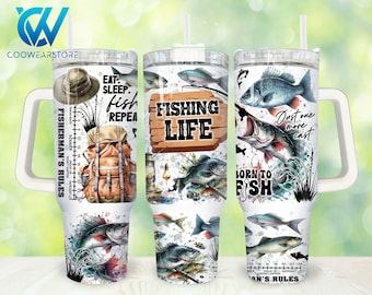 Fishing Life 40oz Tumbler Wrap Png, Bass Fishing 2 pieces 40 oz Tumbler Png, Fishing Tumbler 40oz Png, Fisherman 40oz Tumbler, Fishing Rules