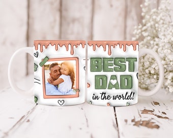 Best Dad In The World 3D Inflated Mug Wrap, Best Dad 11oz Mug Template, Dad 3D Puff 11oz Mug Png, Fathers Day Mug Sublimation Design