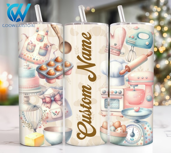 Custom Name Baking 20 oz Skinny Tumbler Sublimation, Baker 20oz Tumbler Png, Cooking Straight and Taper Tumbler Wrap, Custom Tumbler