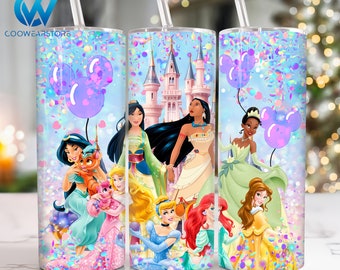 Zeichentrickfiguren 20 Unzen Skinny Tumbler Sublimation, Cartoon Prinzessin 20 Unzen Tumbler Png, Filme Charaktere Straight und Taper Tumbler Wrap
