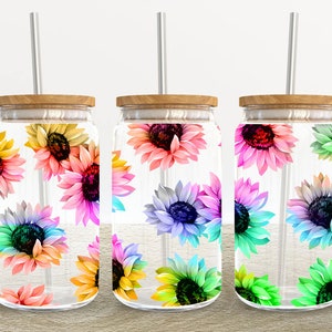 Colorful Sunflower 16oz Glass Can Wrap, Sunflower 16 oz Glass Can Png, 16 oz Libbey Glass Can Wrap, 16oz Libbey Can, 16oz Tumbler Wrap