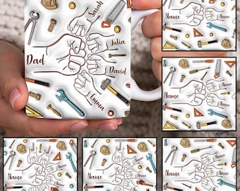 Personalized Dad Fist Bump Mug Wrap, Dad 3D Inflated 11oz Mug Template, Dad 3D Puff 11oz Mug Png, Fathers Day Mug Sublimation Design,Dad Mug