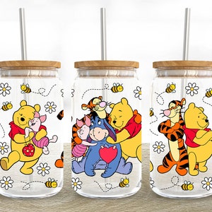 Envoltura de lata de vidrio de 16 oz con personajes de dibujos animados, lata de vidrio de 16 oz con dibujos animados PNG, envoltura de lata de vidrio Libbey de 16 oz, envoltura de vaso de 16 oz PNG, diseño de sublimación