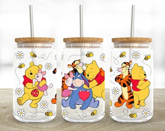 Cartoon Characters 16oz Glass Can Wrap, Cartoon 16 oz Glass Can Png, 16 oz Libbey Glass Can Wrap, 16 oz Tumbler Wrap Png, Sublimation Design