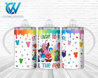 Cartoon Character 12oz Sippy Cup Wrap, Cartoon 12 oz Sippy Cup Png, Cartoon Emotions 12 oz Sippy Cup Wrap, 12 oz Kids Tumbler Wrap Png