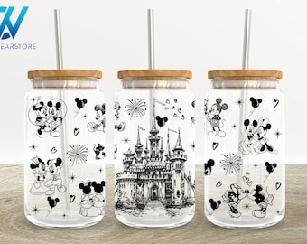 Cartoon Character 16oz Glass Can Wrap, Cartoon 16 oz Glass Can Png, Mouse 16 oz Libbey Glass Can Wrap, 16 oz Tumbler Wrap Png