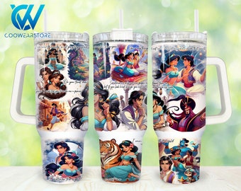 Princess and Prince 40oz Tumbler Wrap Png, Cartoon Characters 2 pieces 40 oz Tumbler Png, Princess Cartoon 40oz Tumbler Png Sublimation