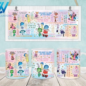 Cartoon Characters 11oz Mug Wrap, 11oz & 15oz Mug Template, Cartoon Emotions 11oz Mug Png, 15oz Mug Png, Mental Health Mug Designs