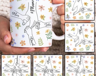 Aangepaste maximaal 6 kinderen houden moeders hand mok wrap, 11oz mok sjabloon, Mama 11oz mok PNG, moeder koffiemokken, mok sublimatie ontwerp