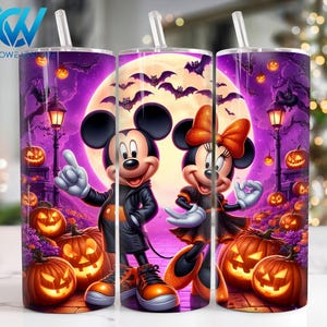Halloween Mouse and Friends 20 oz Skinny Tumbler Wrap, Halloween Cartoon 20oz Tumbler Png, Halloween 20oz Straight and Taper Tumbler Wrap