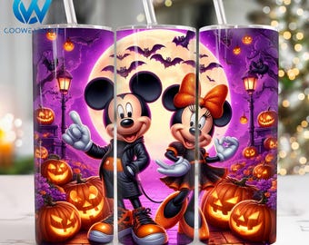 Halloween Mouse and Friends 20 oz Skinny Tumbler Wrap, Halloween Cartoon 20oz Tumbler Png, Halloween 20oz Straight and Taper Tumbler Wrap