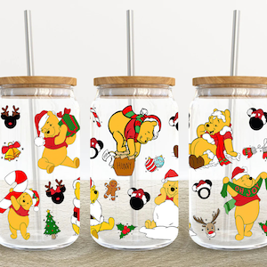 Christmas Character 16oz Glass Can Wrap, Christmas Cartoon 16 oz Glass Can Png, Christmas 16 oz Libbey Glass Can Wrap,16 oz Tumbler Wrap Png