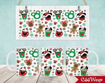 Christmas Mug Wrap, 11oz & 15oz Mug Template, Merry Christmas 11oz Mug Png, 15oz Mug Png, Mug Designs, Coffee Mugs, Mug Sublimation Design