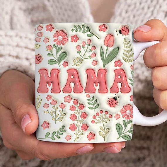 Boho Floral Mama 3D Inflated Mug Wrap, 3D Puff Mom 11oz Mug Template, Mama 11oz Mug Png, Mom Coffee Mugs, Mug Sublimation Design