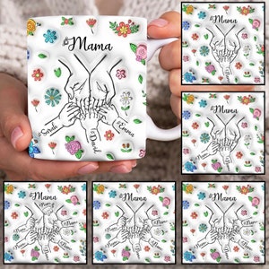 Custom Up to 6 Kids Holding Mom‘s Hand 3D Inflated Mug Wrap, 11oz Mug Template, Mama 11oz Mug Png, Mom Coffee Mugs, Mug Sublimation Design