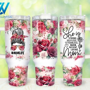 Mom Life She is Mom 40oz Tumbler Wrap Png, Floral Mama 2 pieces 40 oz Tumbler Png, Retro Mothers Day 40oz Tumbler Png Sublimation Designs