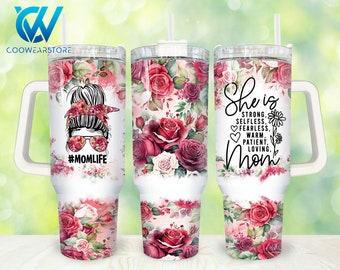 Mom Life Ella es mamá 40oz Tumbler Wrap Png, Floral Mama 2 piezas 40 oz Tumbler Png, Retro Mothers Day 40oz Tumbler Png Diseños de sublimación