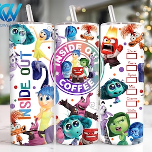 Cartoon Characters 20 oz Skinny Tumbler Png, Cartoon Emotions 20oz Tumbler Png, Movies Characters 20oz Tumbler Wrap, Mental Health Tumbler