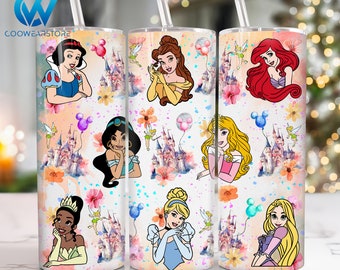 Zeichentrickfiguren 20 Unzen Skinny Tumbler Sublimation, Cartoon Prinzessin 20 Unzen Tumbler Png, Filme Charaktere Straight und Taper Tumbler Wrap